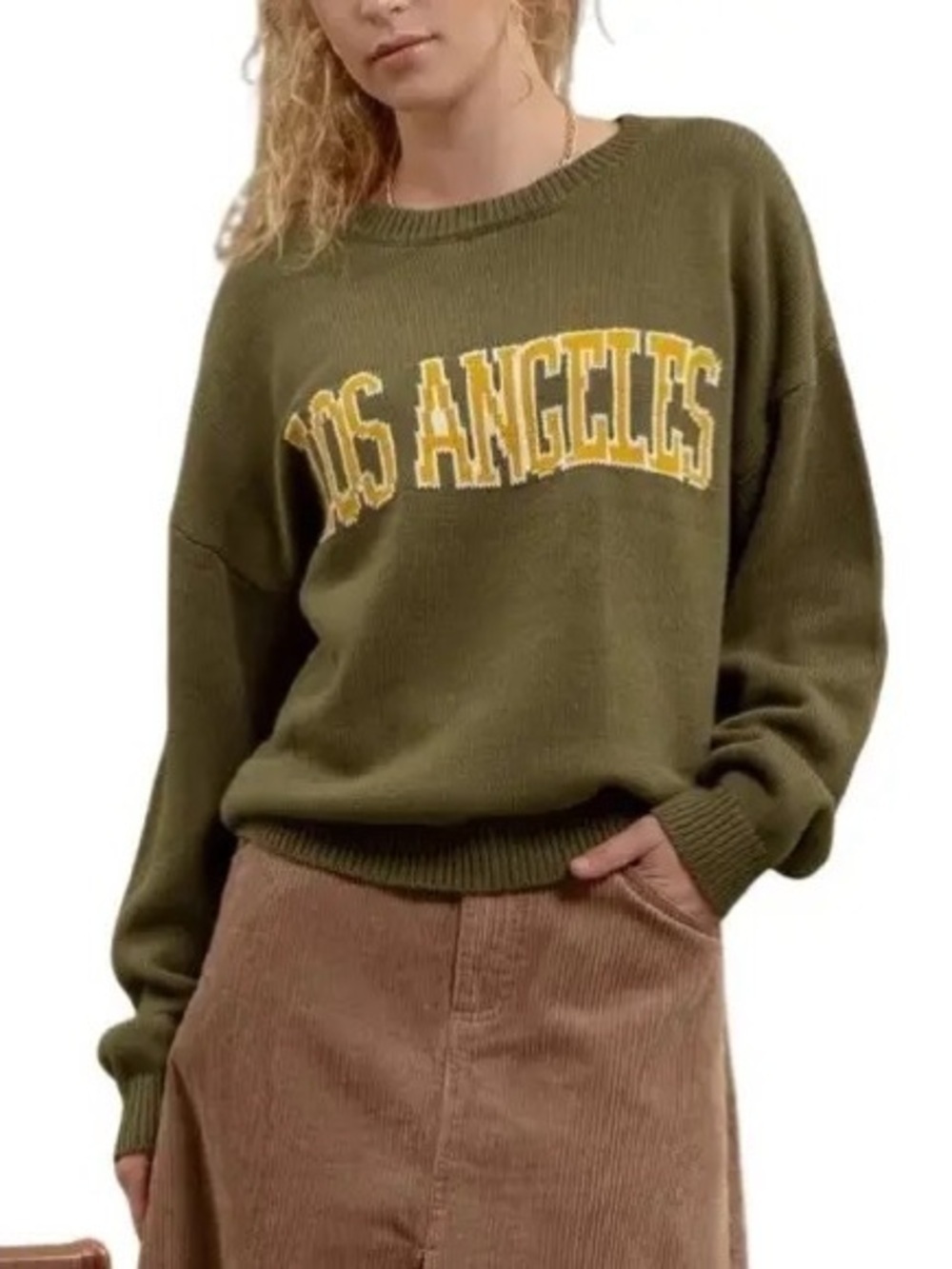 Los Angeles Olive Knit Sweater - Women's Pullover by BLU PEPPER! L